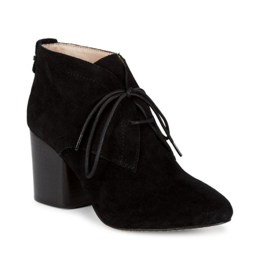 French Connection Dinah Genuine Leather Suede Chunky Heel Lace Up Ankle Booties